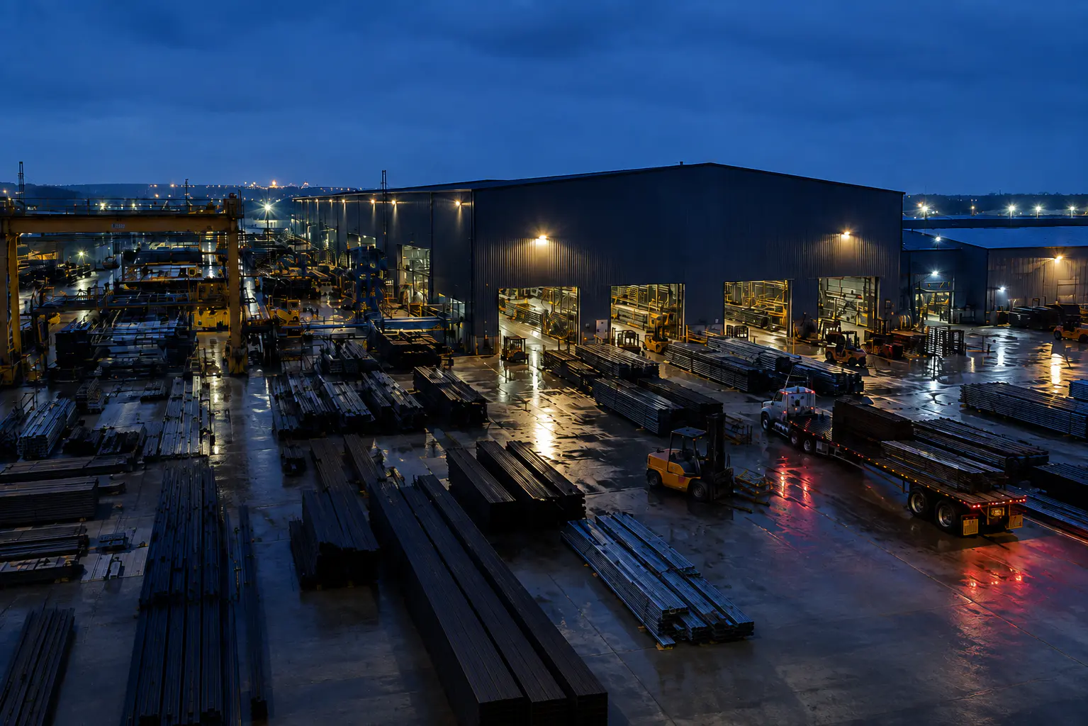 Electricity-intensive manufacturing facility with active production equipment and industrial work areas.