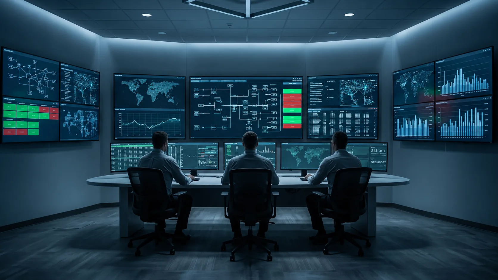 ERCOT control-center operations image for Texas commercial electricity procurement analysis